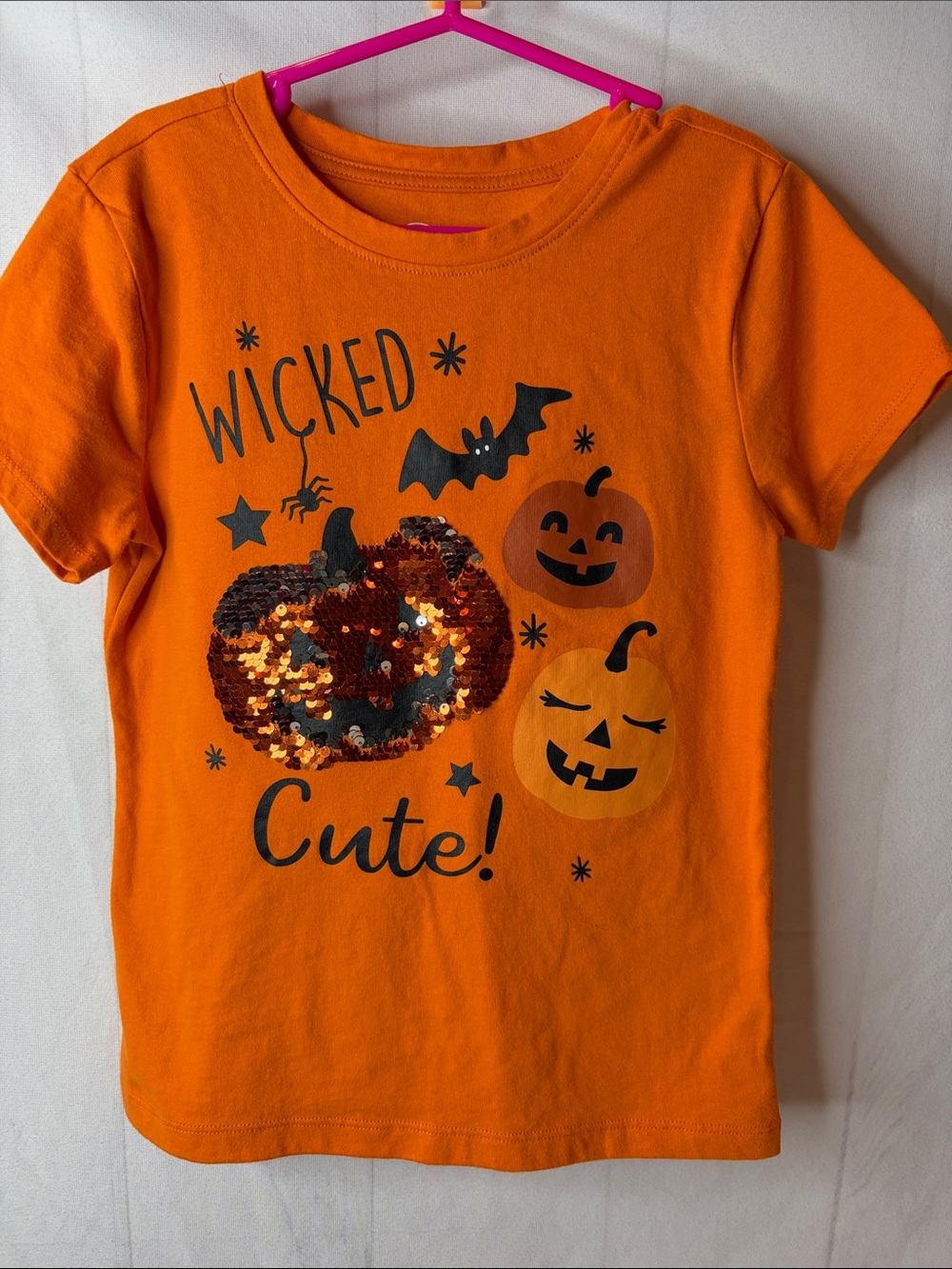 Wonder Nation Girls Halloween Sequin Pumpkin T-Shirt – Size M 7/8